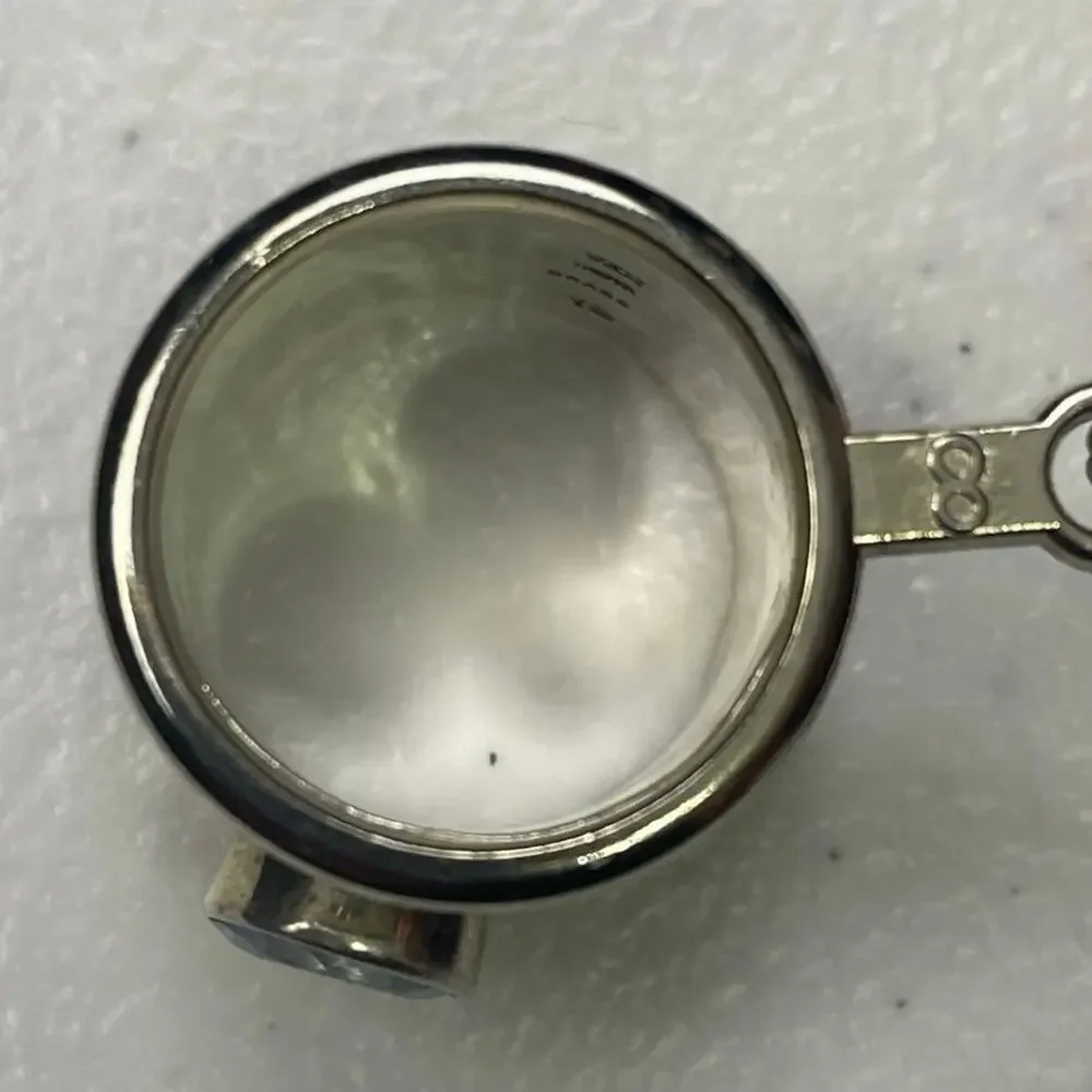 EUC -  Blue Topaz Hammered Sterling Silver & Brass Cigar Band Ring